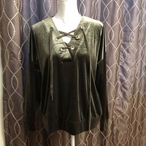 Bobeau Velour Lace-Up Shirt